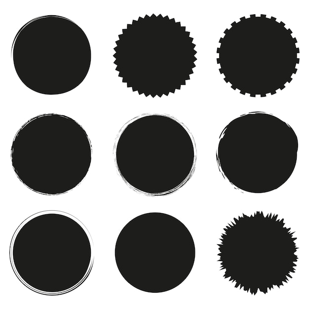 Vector black circle icons various edge styles grunge vector design isolated shapes