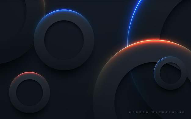 Black circle layers background with blue and orange shining light effect