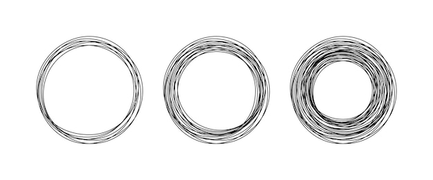 Black circles of Continuous one line drawing Round circular sketch frames and speech bubble pen outline with empty space inside on white transparent background Doodle vector illustration