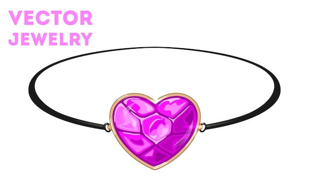 Black circlet, bracelet or armlet with heart shape rose quartz, tourmaline or sapphire.