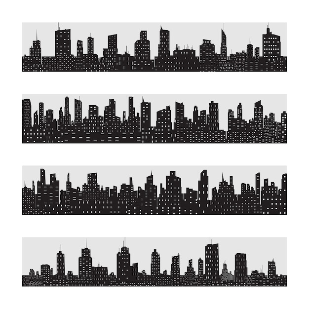 black city silhouette icon set isolated