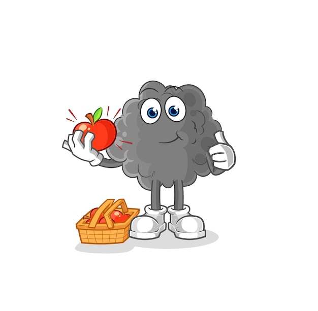 Black cloud eating an apple illustration character vector