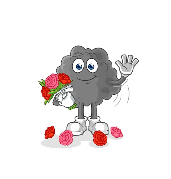 Black cloud with bouquet mascot cartoon vector