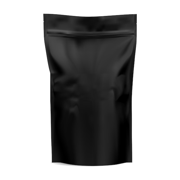 Vector black coffee bag. zip package mock up