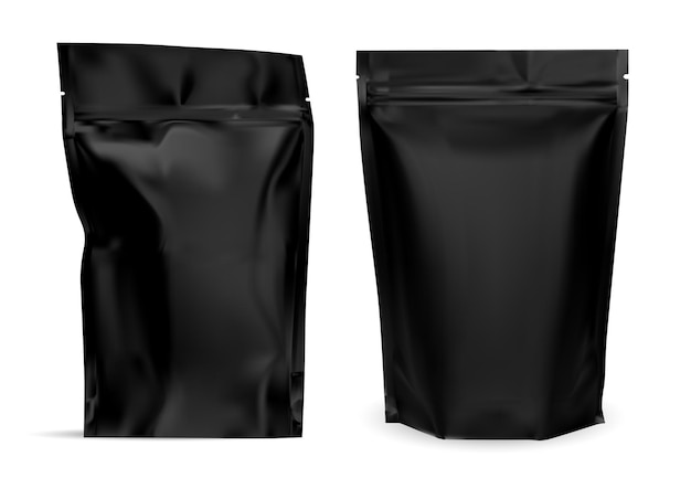 Black coffee bag. Zip protein package mockup design