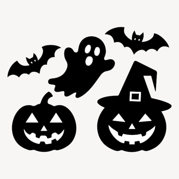 Vector black color halloween elements silhouette vector illustrations svg