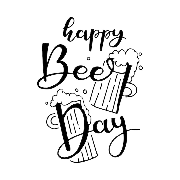 Black color happy beer day lettering phrase Vector illustration isolated