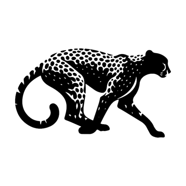 Black Colour Cheetah Vector Silhouette Illustration