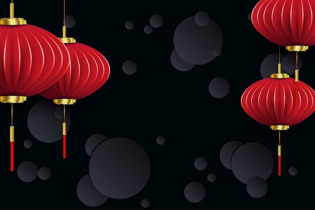 Black composition with Asian lanterns on paper art style pendants