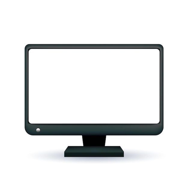 Black computer monitor with a white blank screen. isolated white background