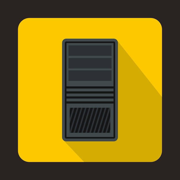 Black computer system unit icon in flat style on a yellow background