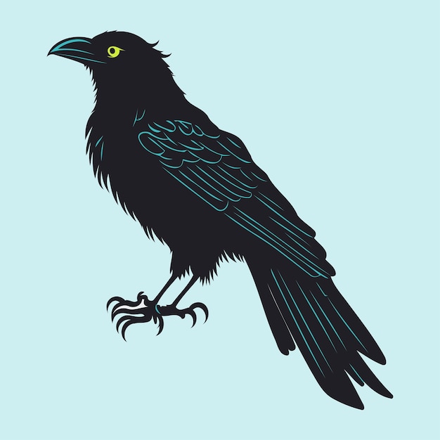 Black Crow vector illustration with Blue minimal lines