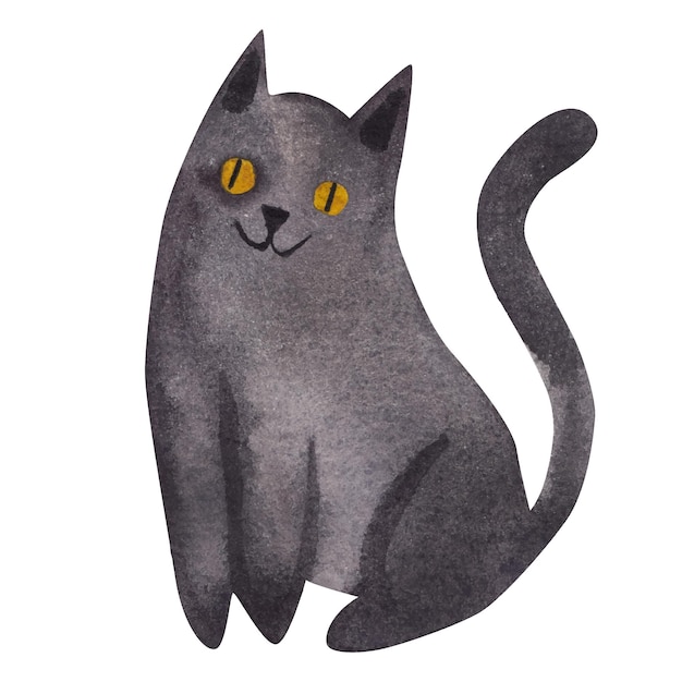 Black cute cat. Halloween.Isolated element on white background. watercolor illustration