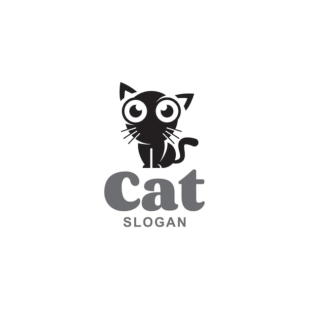 Black cute cat logo design template