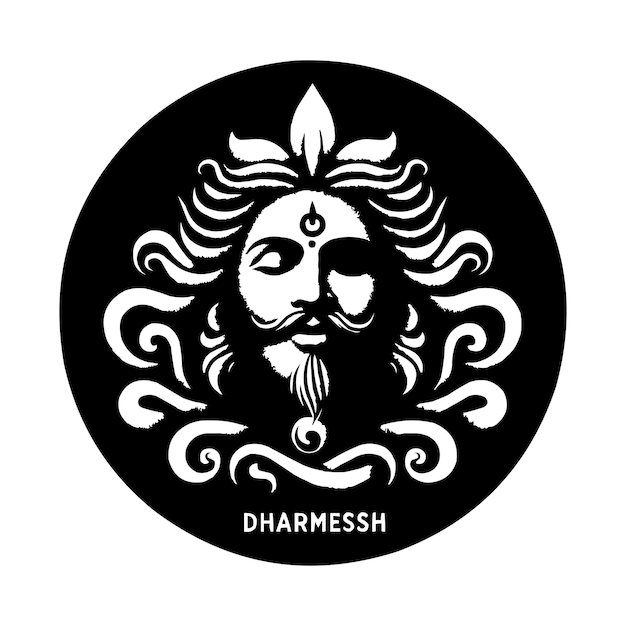 A black Dharmesh logo