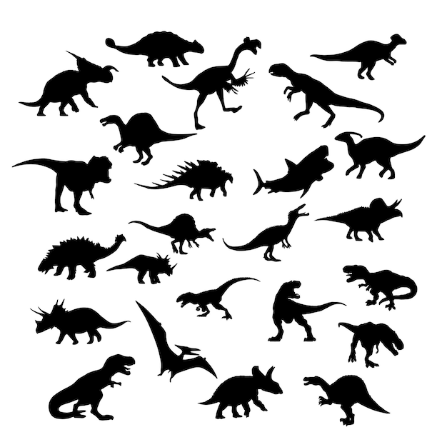 Black dinosaur silhouettes set for kids