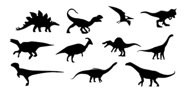 Black dinosaur silhouettes set for kids