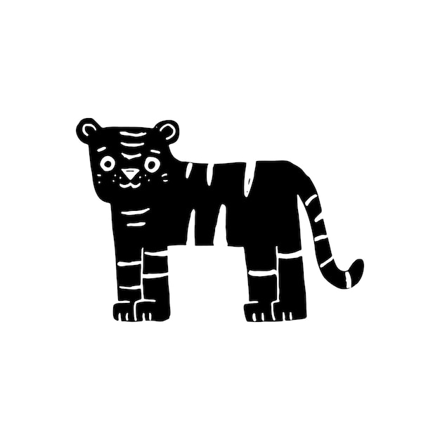 Black doodle tiger Cartoon