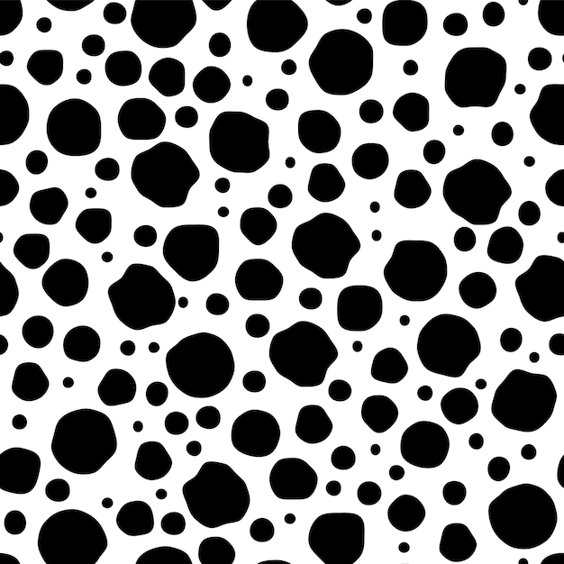 Black Dots and spots of various sizes in a chaotic manner on a white background seamless pattern