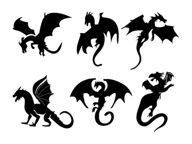 Vector black dragon silhouette dragon collection vector