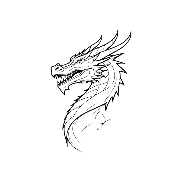 black dragon vector engraving illustration on a white background