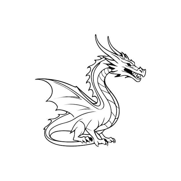 black dragon vector engraving illustration on a white background