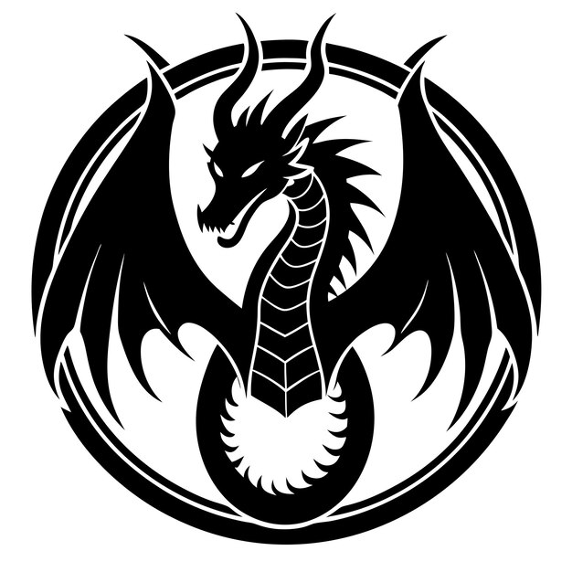 a black dragon with a white background that saysdragonon it