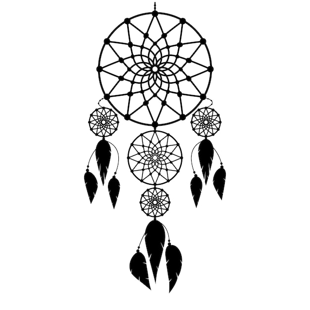 Black dream catcher vector illustration isolated on white backgraund.