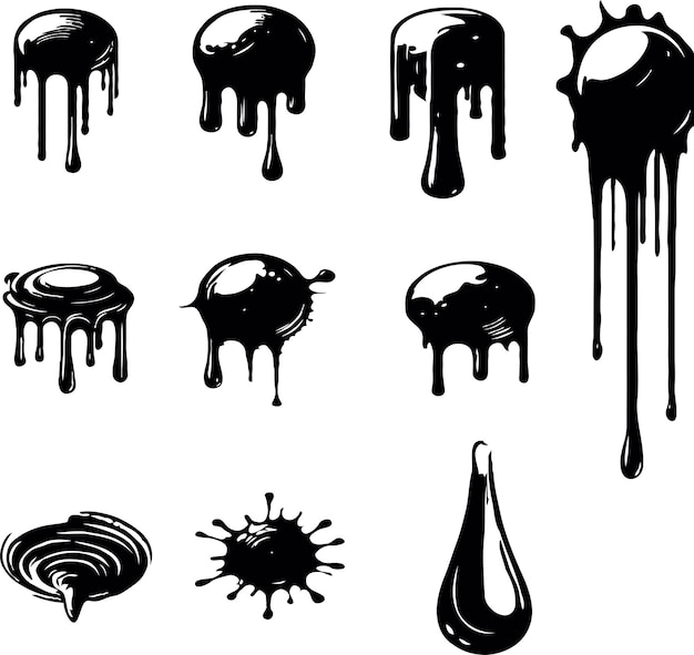 Black dripping ink Isolated spots of paint floating oil blots vector setink splatter black stain