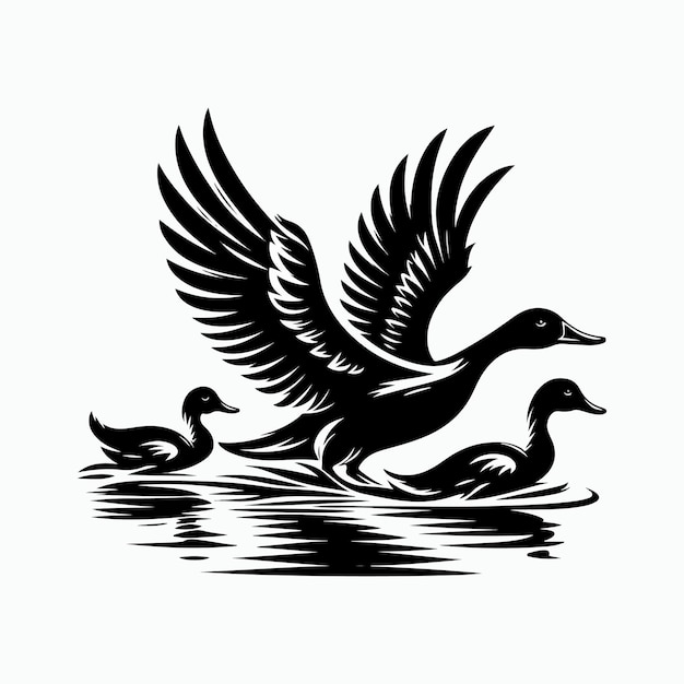 Vector black a duck silhouette vector illustration on white background