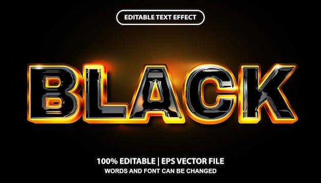 Black editable text effect template, glossy texture and golden luxury metallic font effect style