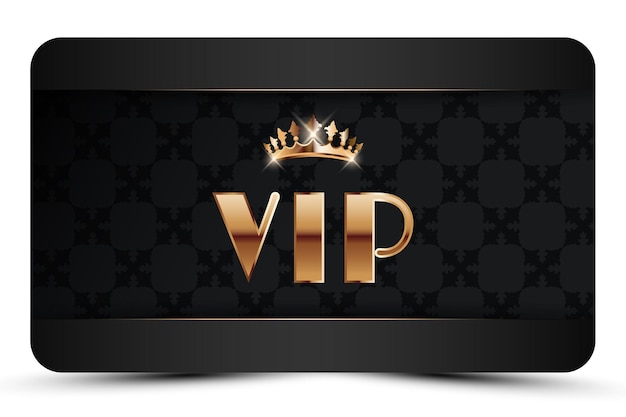 Black elegant vip card template Modern business card for members only with golden 3d text crown Luxury abstract invitation Vector illustration for loyalty bonus card gift certificate