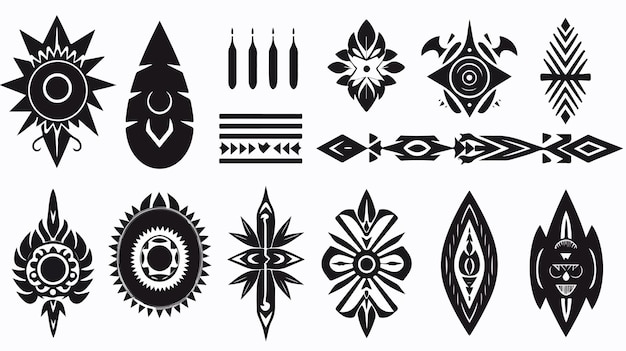 Vector black ethnic ornamental set on white background illustration