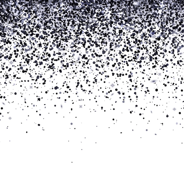 Black falling glitter particles on white background. Vector illustration