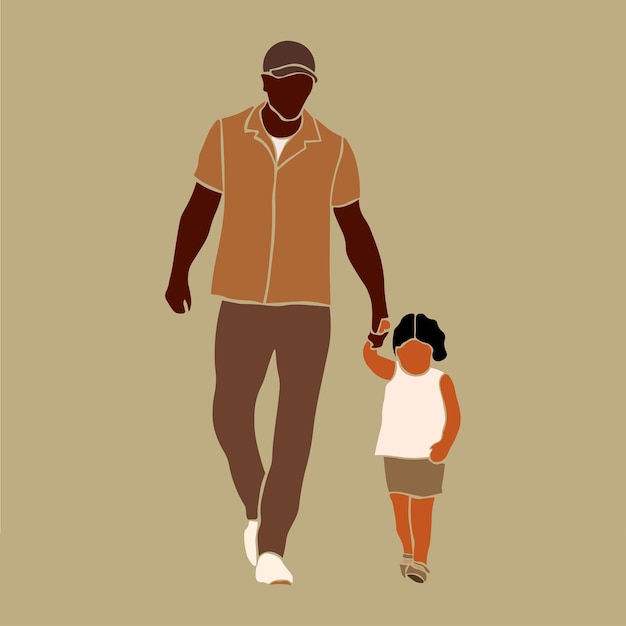 Black father and daughter in elegant line art style vector