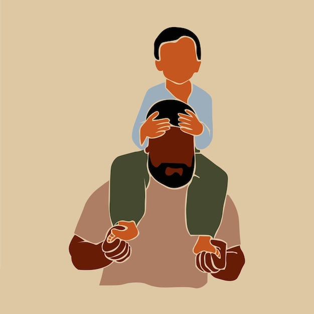 Black father and son in elegant line art style vector