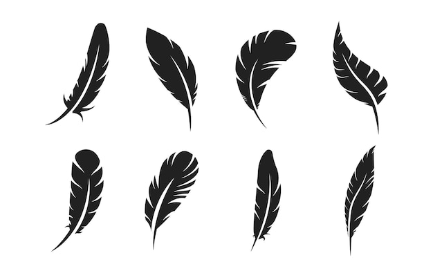 Vector black feather vector illustration bird feather set writing symbol vector eps 10