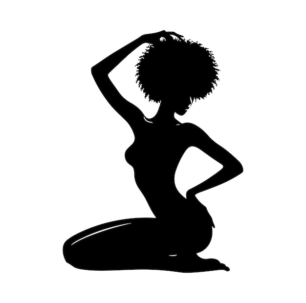 Vector black females silhouettes face profile vignette black isolated white background