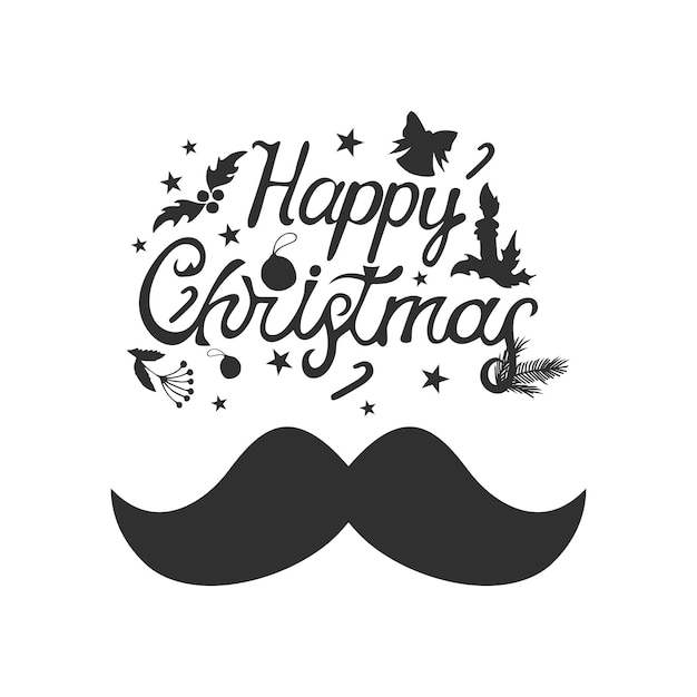 Black festive stylish mustache Merry Christmas greeting on white background Vector