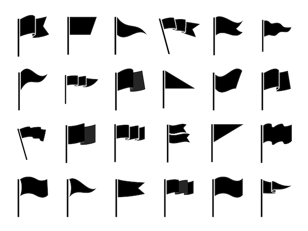 Black flags icons and pennants signs isolated