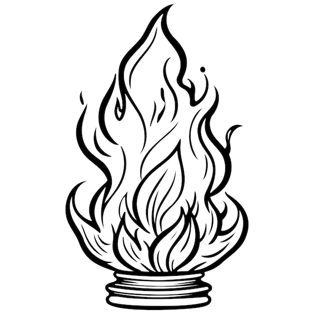 Vector black flames of hand drawn line illustration transparent background