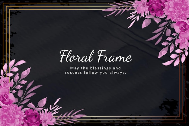 Black Floral background template with beautiful flowers and leaves watercolor free Vector