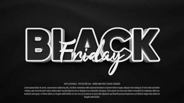 Black friday 3d bold editable text effect