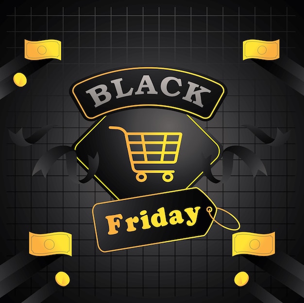 Black friday background with cart and golden coins vector illustration