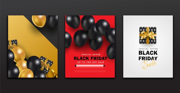 Black Friday banner collection  with balloon and gift