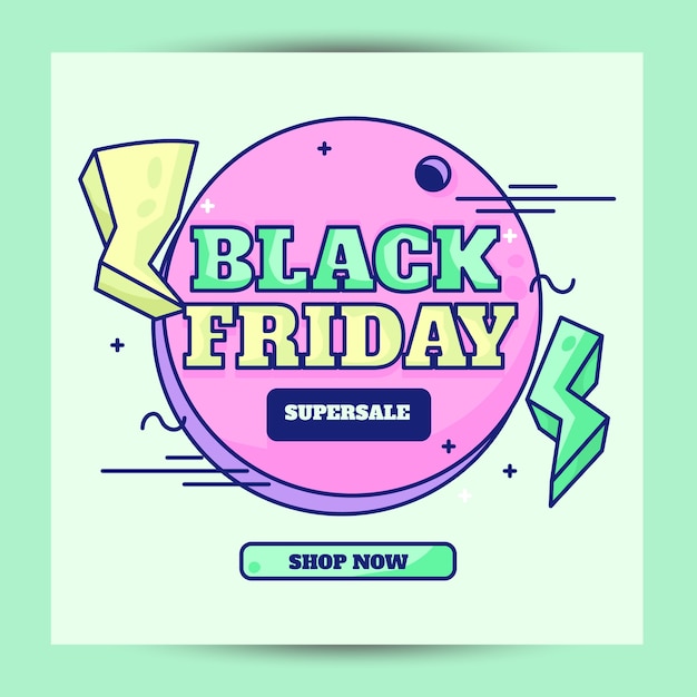 Black friday banner super sale discount retro colorful template