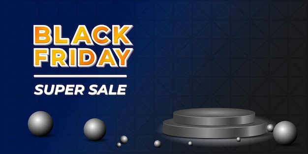 Black Friday banner template. Simple design with golden and white typography and black podium