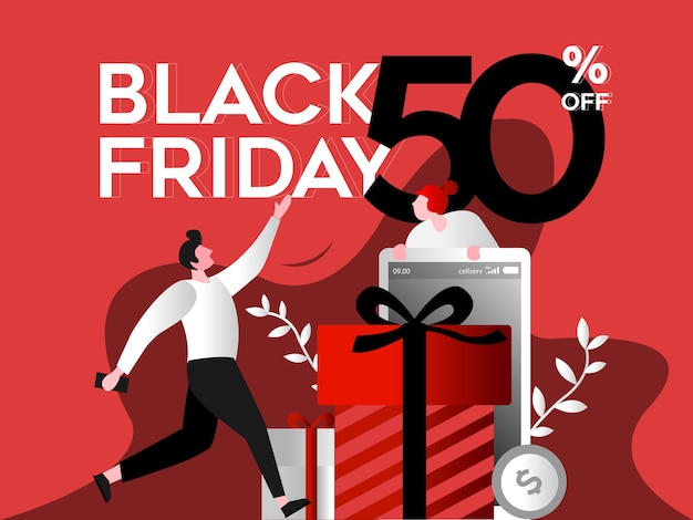 Black Friday Banner Template with people looking at the text