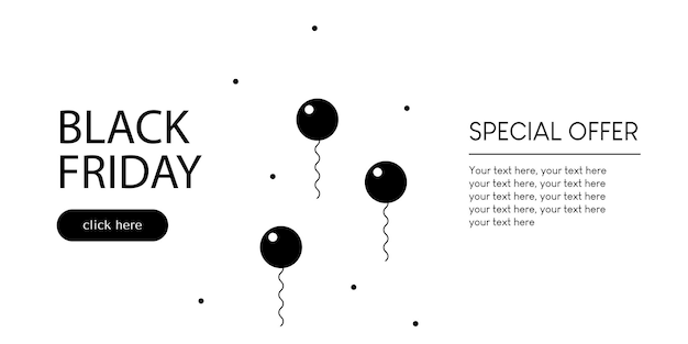 Vector black friday banner, vector illustration, simple design, minimalism, festive balloons, black colors