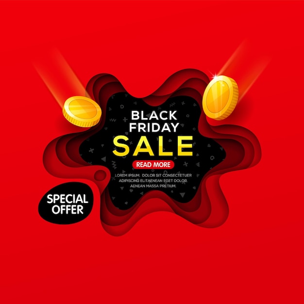 Black Friday banner with abstract paper cut shapes